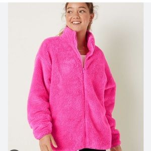 Victoria secret teddy Sherpa zip up jacket hot pink medium